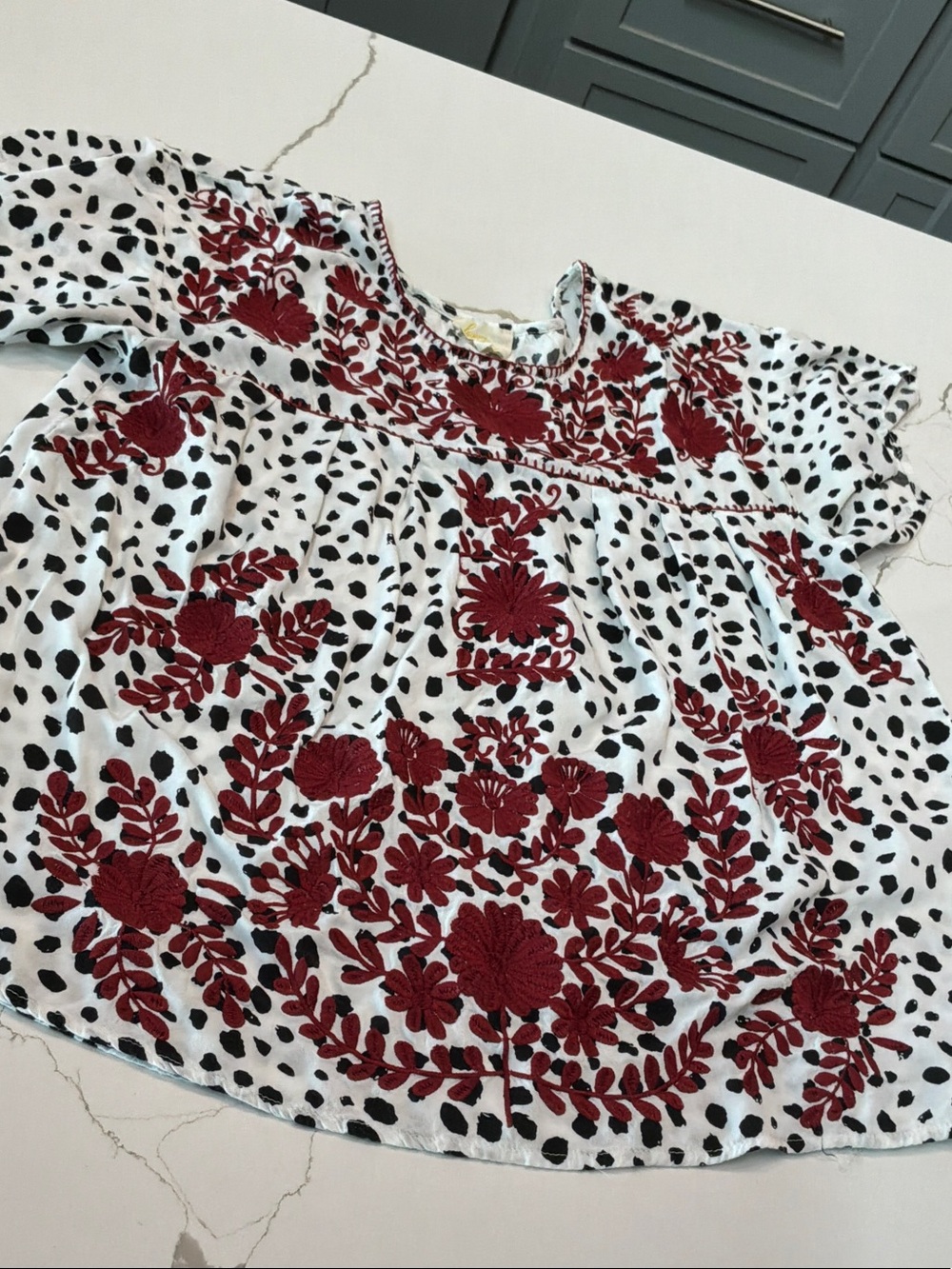 Layerz Clothing Small Boutique White Blouse with Red Floral Embroidery